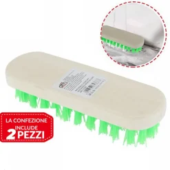 2 PZ SPAZZOLA GRANDE IN LEGNO PER PAVIMENTI PULIZIA CASA LAVAGGIO SUPERFICI 18CM