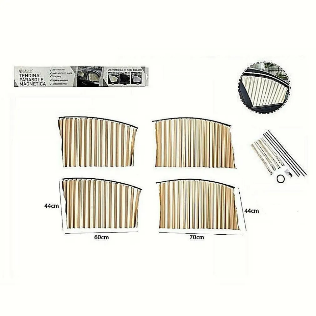 4 PZ. TENDA TENDINA PARASOLE PROTEGGI SOLE RAGGI UV MAGNETICA AUTO BEIGE 70169