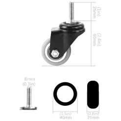 4 RUOTE IN GOMMA RICAMBIO PER CARRELLO MOBILI CON PERNO GIREVOLE ROSSO 40MM 4CM