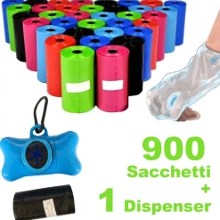 900 SACCHETTI IGIENICI PER BISOGNI ESCREMENTI CANI RACCOLTA FECI CON DISPENSER