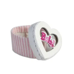 12 SCATOLINA IN TESSUTO PORTACONFETTI A FORMA DI CUORE BOMBONIERA NASCITA BIMBA ROSA