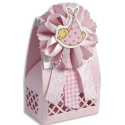 12 SCATOLINA PORTA CONFETTI BOMBONIERA NASCITA BATTESIMO BIMBA ROSA FEMMINA
