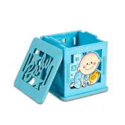 12 SCATOLINA PORTACONFETTI IN LEGNO BOMBONIERA NASCITA BATTESIMO AZZURRO MASCHIO