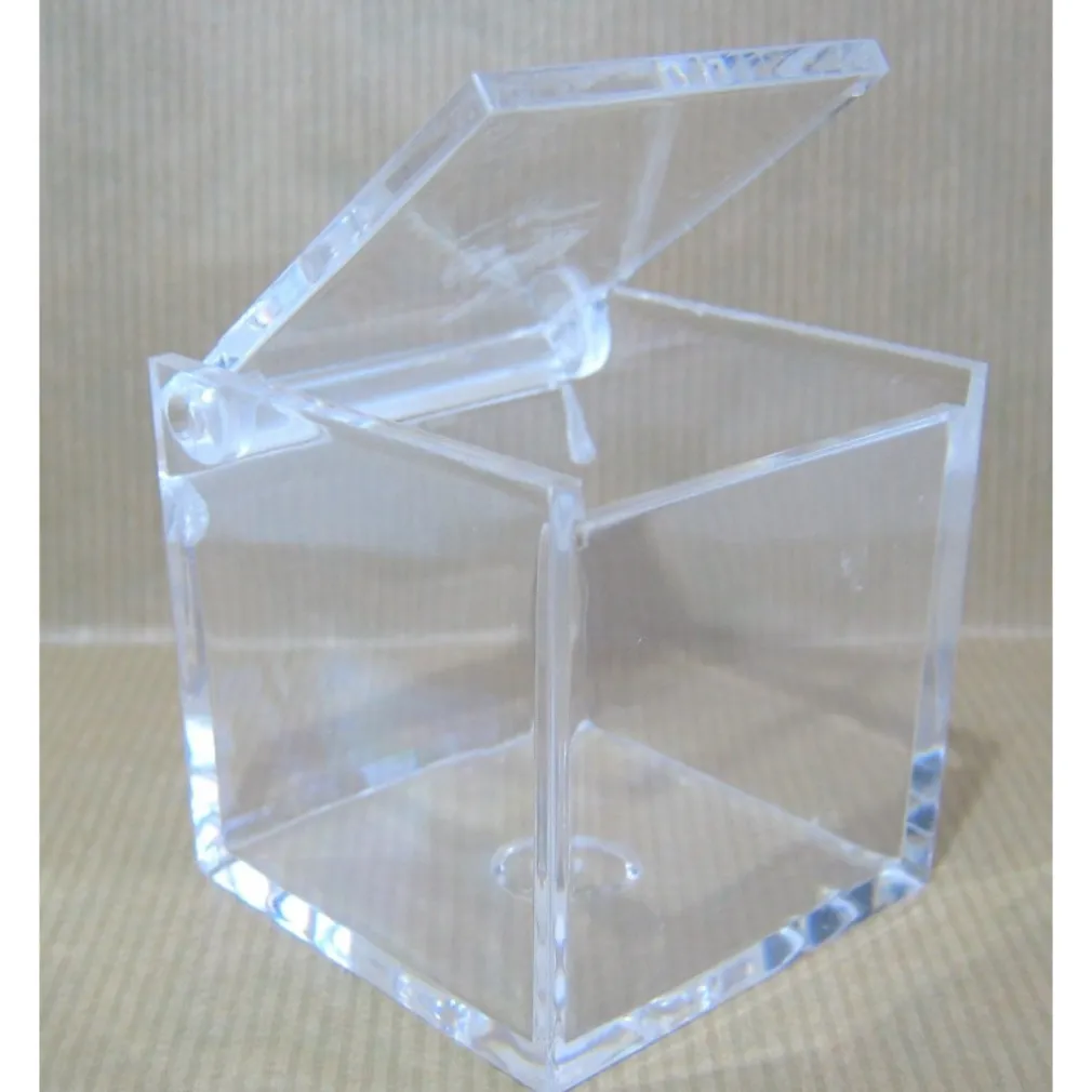 12 SCATOLINE SCATOLE CUBO PLEXIGLASS 6X6cm TRASPARENTE PORTA CONFETTI BOMBONIERA
