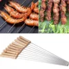 12 SPIEDINI MANICO LEGNO DA BARBECUE IN ACCIAIO 25 CM GRIGLIA BRACE ARROSTICINI