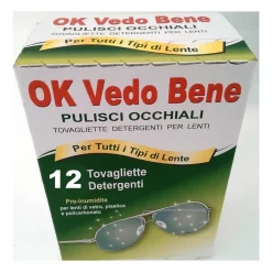12 TOVAGLIETTE DETERGENTI PER LENTI PULISCI OCCHIALI SALVIETTE OK VEDO BENE
