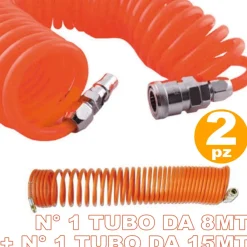 2 TUBI TUBO ARIA COMPRESSA FLESSIBILE PER COMPRESSORE 8 15 METRI INNESTI RAPIDII