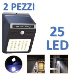 2 X FARO SOLARE DA ESTERNO FARETTO FOTOVOLTAICO + SENSORE LAMPADA LED