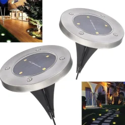2 X LAMPADA LUCE LED SOLARE DISK LIGHTS ESTERNO GIARDINO WATERPROOF SEGNA PASSO