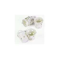 24 X SECCHIELLI BIANCHI CON CUORI IN LATTA VERNICIATA PORTACONFETTI BOMBONIERA