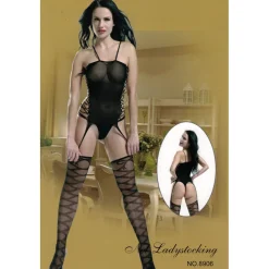 ABITO SEXY BODY CON REGGICALZE LINGERIE INTIMO DONNA HOT NERO TAGLIA UNICA 8906