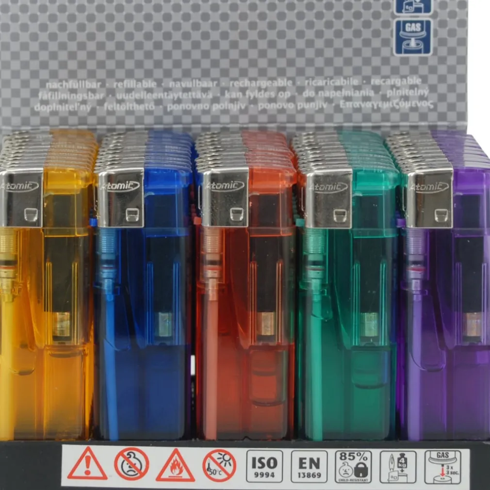 ACCENDINI CLASSICI TRASPARENTI ACCENSIONE ELETTRONICA 50 PEZZI COLORI ASSORTITI