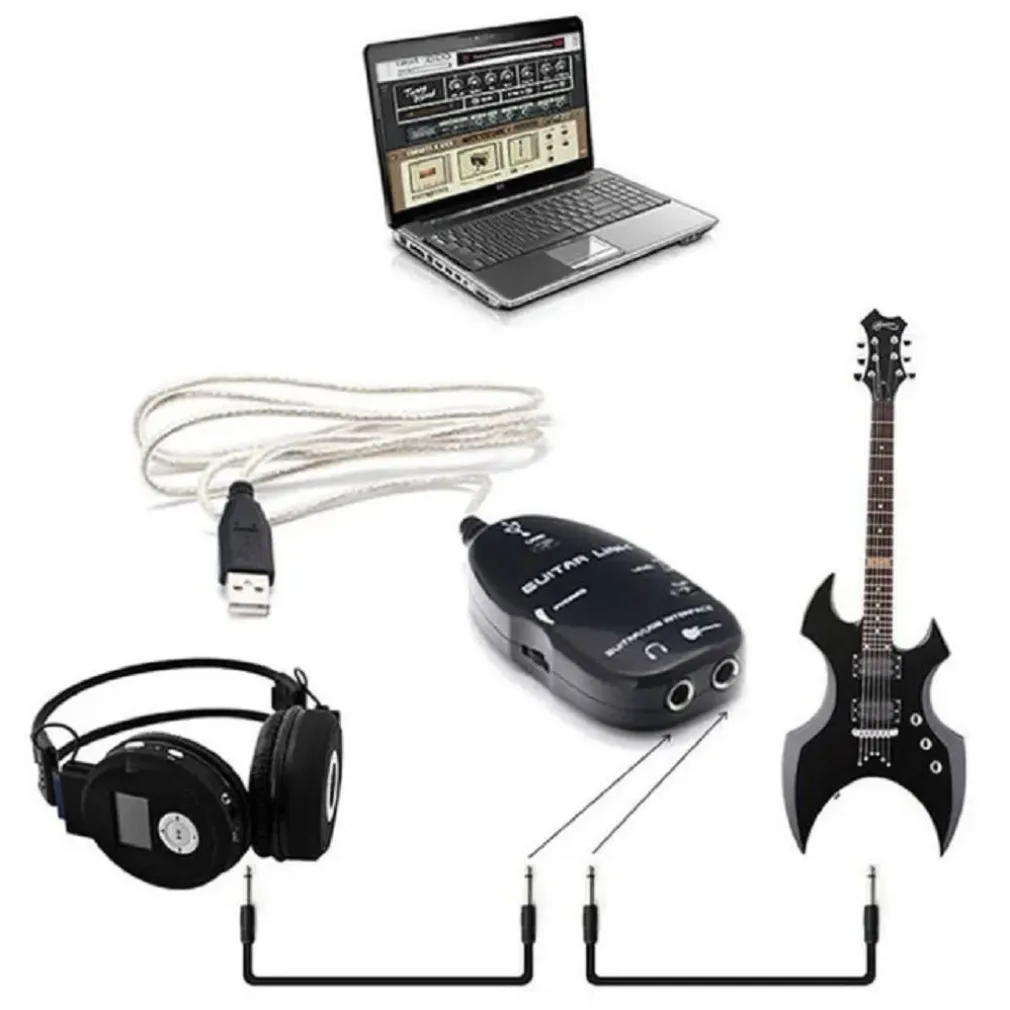 ADATTATORE AMPLIFICATORE PER CHITARRA BASSO INTERFACCIA USB CAVO CUFFIE JT3624