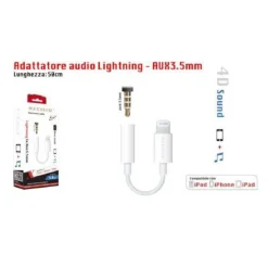ADATTATORE AUDIO LIGHTNING A JACK AUX 3,5MM PER IPOD IPHONE IPAD MAXTECH AD-IP01