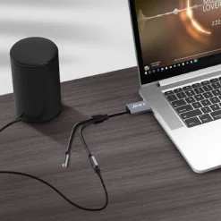 ADATTATORE AUDIO USB MASCHIO A 2 JACK AUX 3.5MM FEMMINA MICROFONO CAVO 30CM U3532