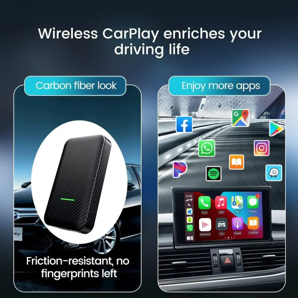 ADATTATORE CARPLAY WIRELESS CARLIN 3.0 AUTO CAVO PORTA CHIP 5G CONTROLLO VOCALE SIRI