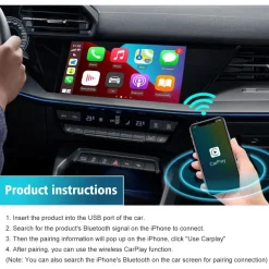 ADATTATORE CARPLAY WIRELESS CARLIN 3.0 AUTO CAVO PORTA CHIP 5G CONTROLLO VOCALE SIRI