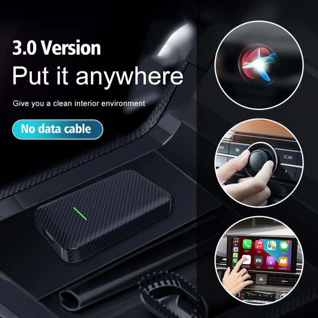 ADATTATORE CARPLAY WIRELESS CARLIN 3.0 AUTO CAVO PORTA CHIP 5G CONTROLLO VOCALE SIRI