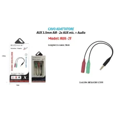 ADATTATORE CAVO AUX 3.5MM MASCHIO A 2X AUX MICROFONO FEMMINA AUDIO MAXTECH AUX-2F