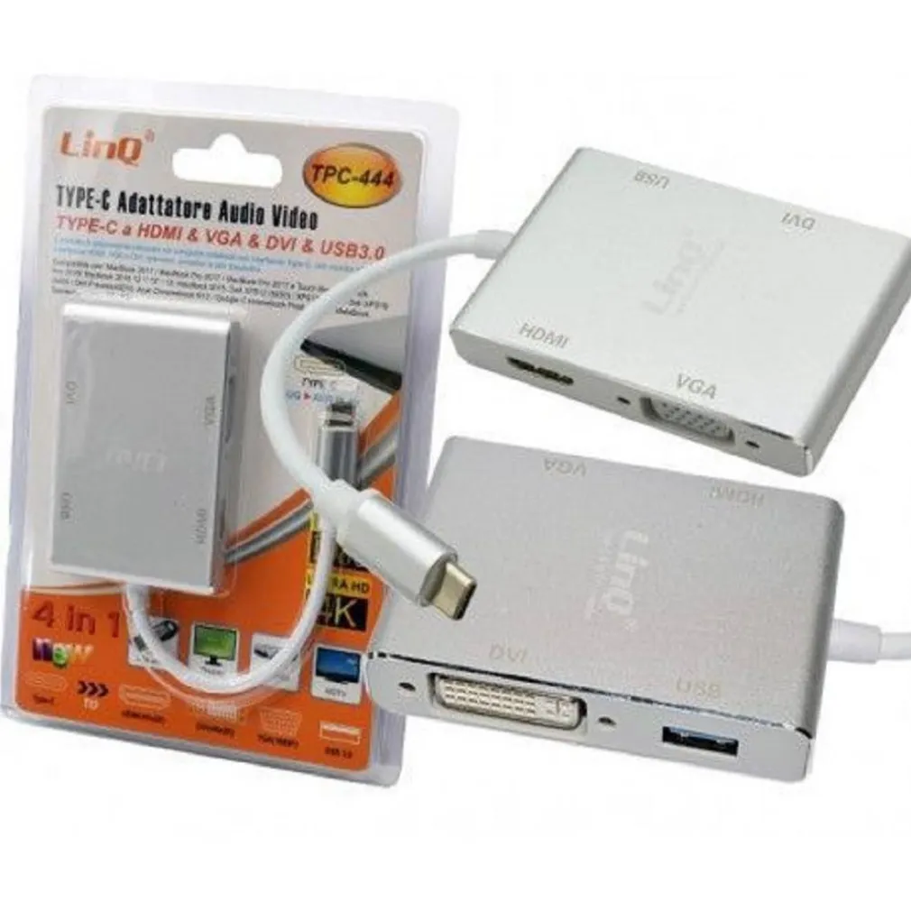 ADATTATORE CONVERTITORE AUDIO VIDEO 4IN1 DA TYPE-C A VGA HDMI DVI USB3.0 TPC-444