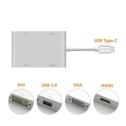 ADATTATORE CONVERTITORE AUDIO VIDEO 4IN1 DA TYPE-C A VGA HDMI DVI USB3.0 TPC-444