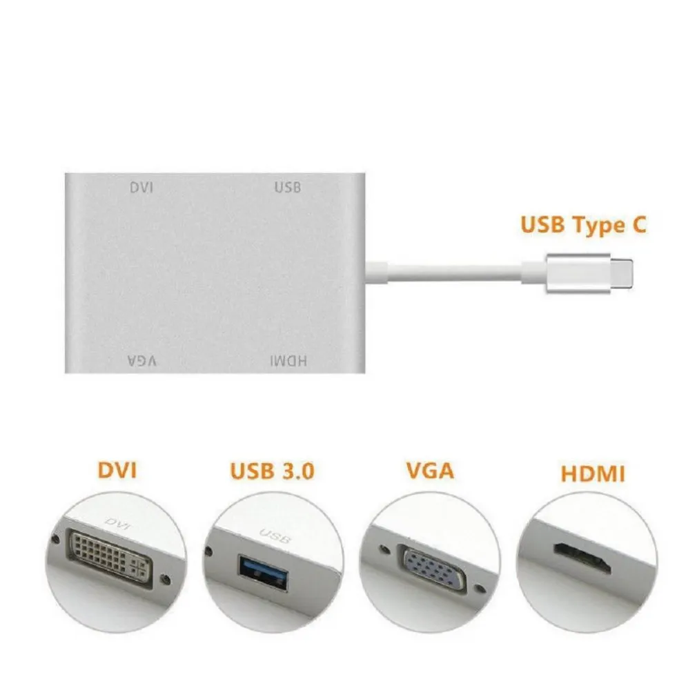 ADATTATORE CONVERTITORE AUDIO VIDEO 4IN1 DA TYPE-C A VGA HDMI DVI USB3.0 TPC-444