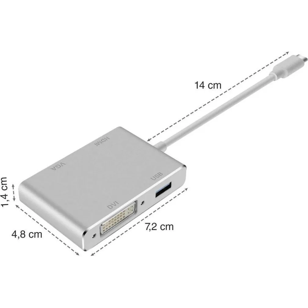 ADATTATORE CONVERTITORE AUDIO VIDEO 4IN1 DA TYPE-C A VGA HDMI DVI USB3.0 TPC-444