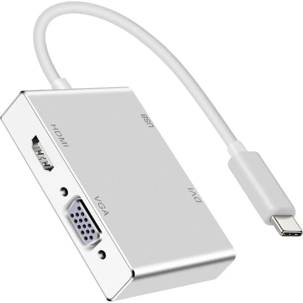 ADATTATORE CONVERTITORE AUDIO VIDEO 4IN1 DA TYPE-C A VGA HDMI DVI USB3.0 TPC-444