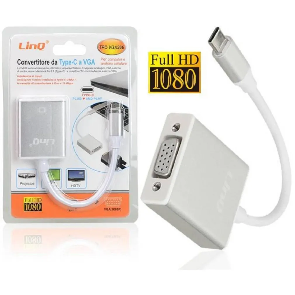 ADATTATORE CONVERTITORE DA TYPE-C A VGA PER PC SMARTPHONE FULL HD 1080 TPC-VGA266