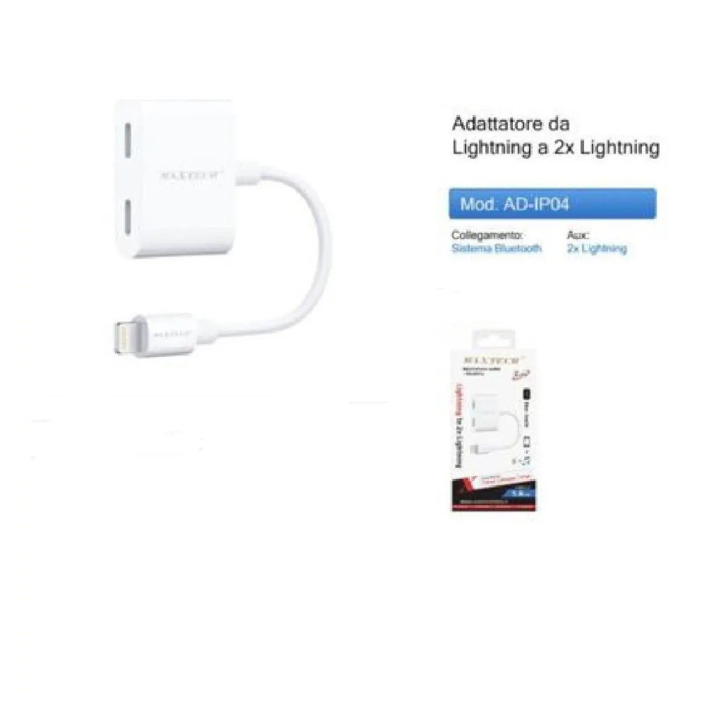 ADATTATORE LIGHTNING A DOPPIO LIGHTNING AUDIO RICARICA IPOD IPAD IPHONE AD-IP04