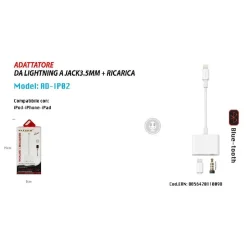 ADATTATORE LIGHTNING JACK 3.5MM RICARICA BLUETOOTH IPOD IPAD MAXTECH AD-IP02
