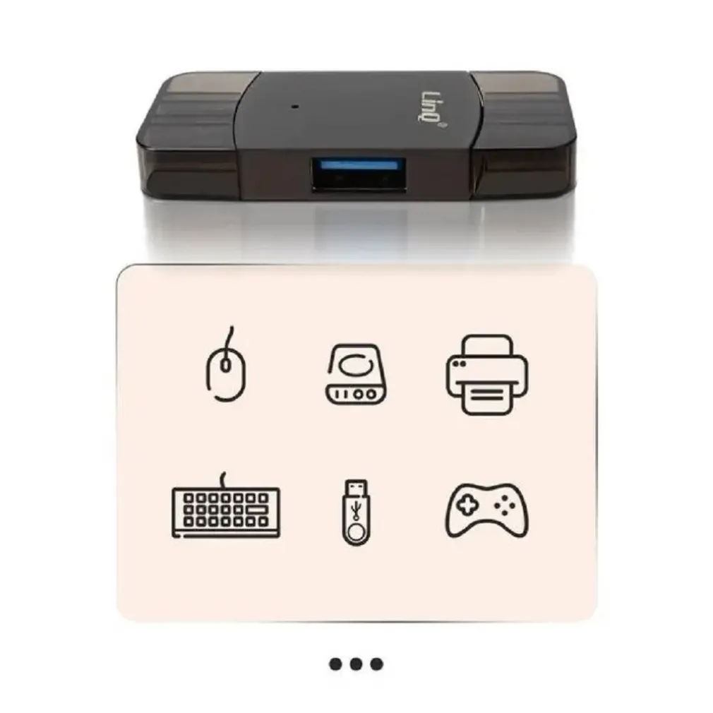 ADATTATORE OTG 2IN1 TYPE-C + LIGHTNING + 2XUSB FEMMINA OTG-U829 TRASFERIMENTO DATI