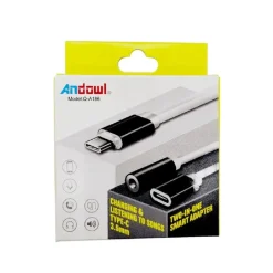 ADATTATORE SMART 2 IN 1 TYPE-C A CAVO AUDIO STEREO 3,5 MM / USB-C FEMMINA Q-A186