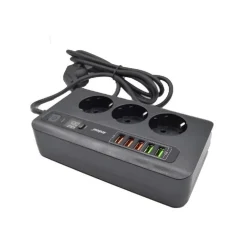 ADATTATORE SPINA CON 3 PRESE + 5 PORTE USB RICARICA 3.4A DISPLAY LED 2500W Q-A260