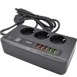 ADATTATORE SPINA CON 3 PRESE + 5 PORTE USB RICARICA 3.4A DISPLAY LED 2500W Q-A260