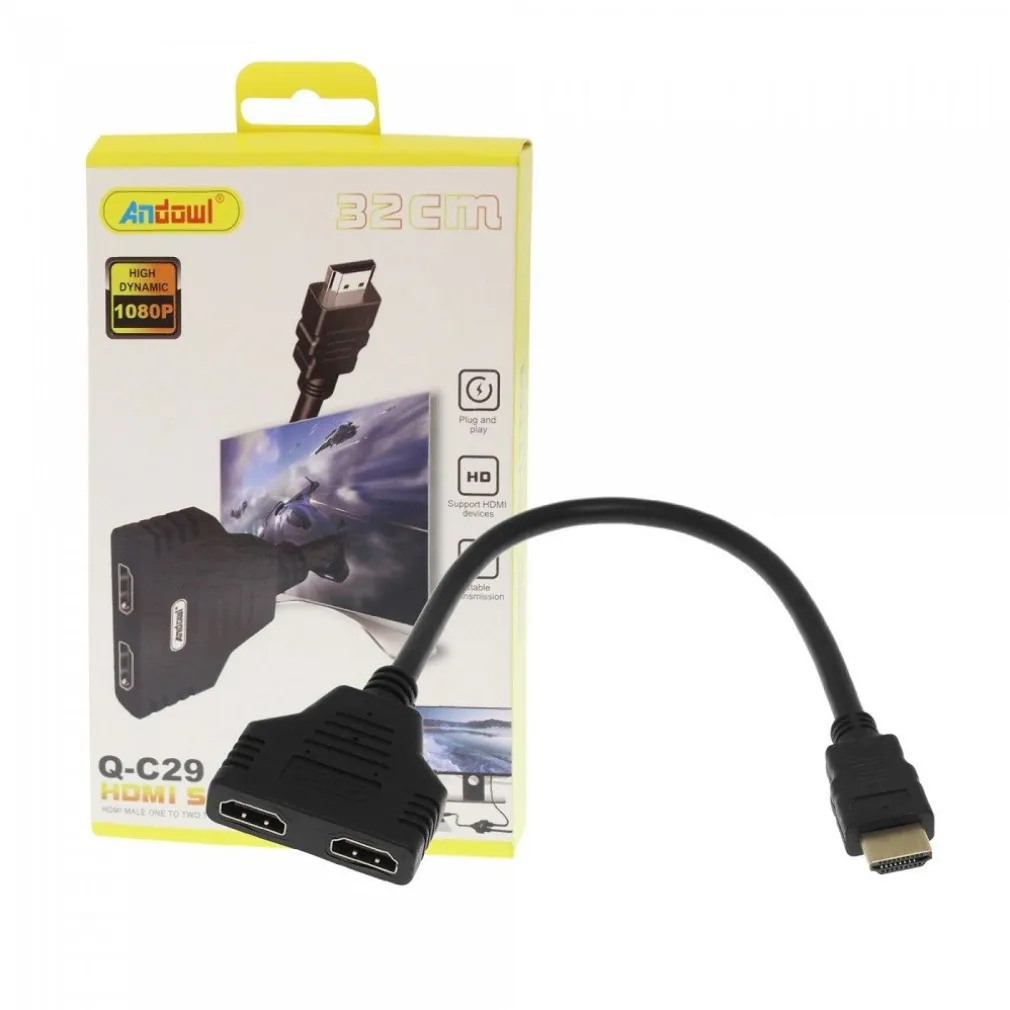 ADATTATORE SPLITTER HDMI MASCHIO A 2 HDMI FEMMINA 32 CM SUPPORTA HD 1080P Q-C29