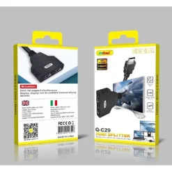 ADATTATORE SPLITTER HDMI MASCHIO A 2 HDMI FEMMINA 32 CM SUPPORTA HD 1080P Q-C29