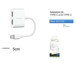 ADATTATORE TYPE C A DOPPIA ENTRATA TYPE-C RICARICA AUDIO PER SMARTPHONE AD-TC02