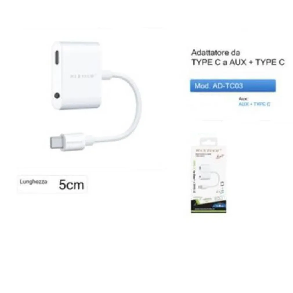 ADATTATORE TYPE-C A ENTRATA AUX +TYPE C RICARICA CUFFIE AUDIO SMARTPHONE AD-TC03