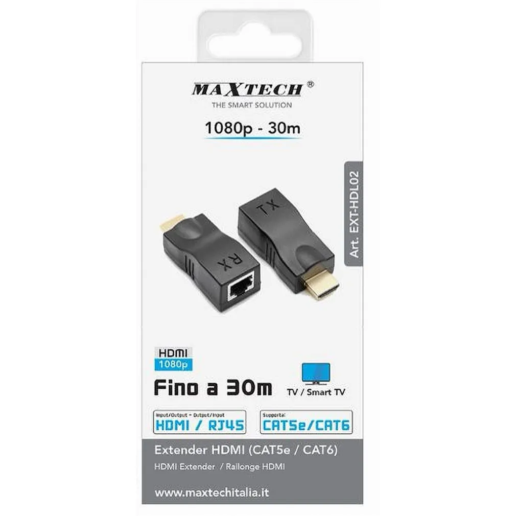 ADATTATORI HDMI A RJ45 EXTENDER RETE LAN ETHERNET CAT5E CAT6 1080P 30MT EXT-HDL02