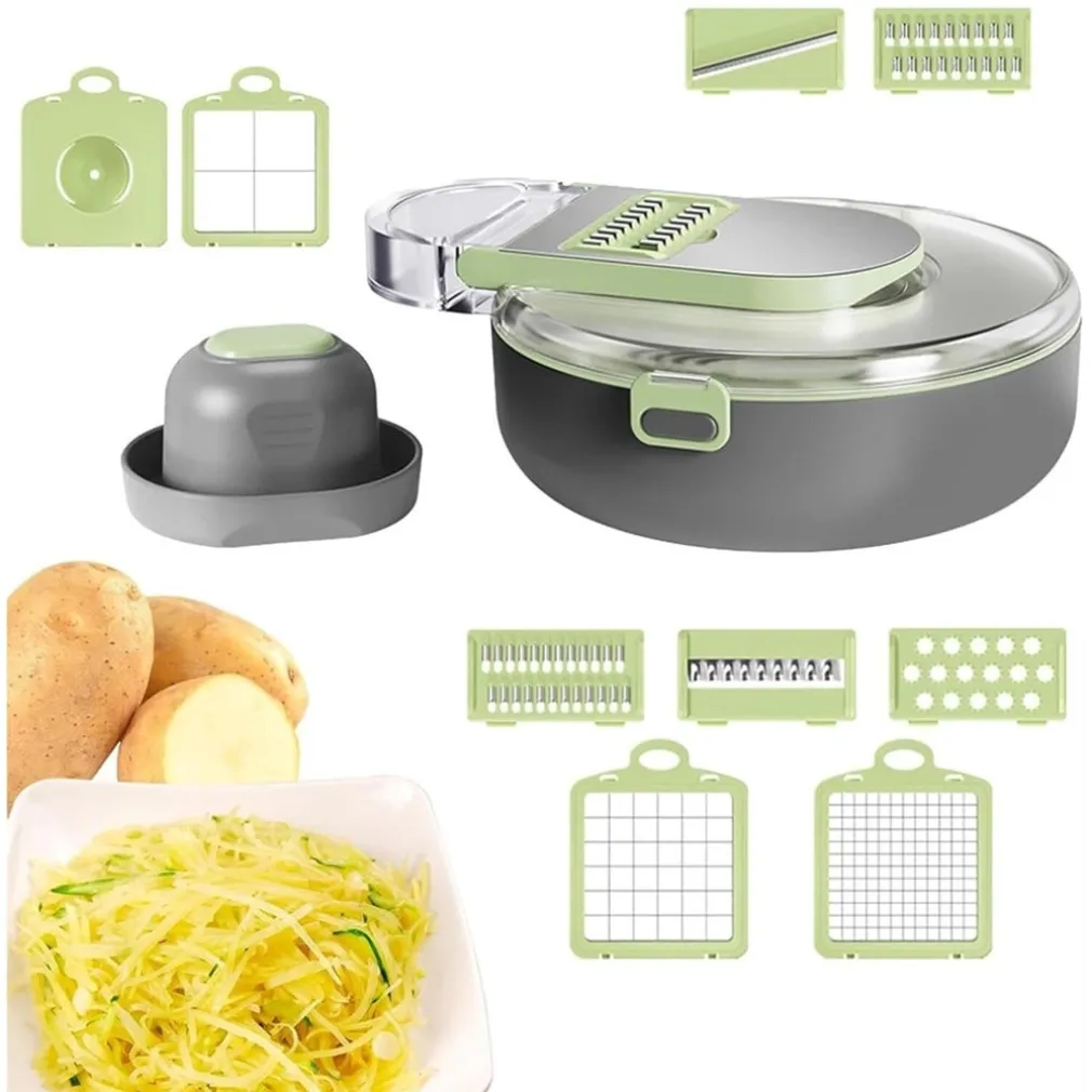 AFFETTATRICE 9IN1 TRITATUTTO PORTATILE IN ACCIAIO CON CESTELLO SCOLAPIATTI MULTIFUNZIONALE