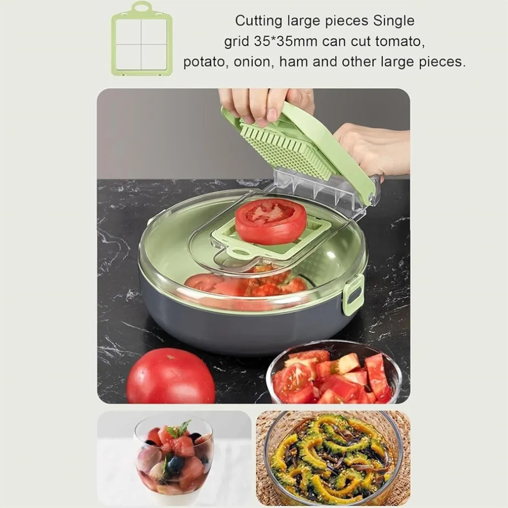 AFFETTATRICE 9IN1 TRITATUTTO PORTATILE IN ACCIAIO CON CESTELLO SCOLAPIATTI MULTIFUNZIONALE