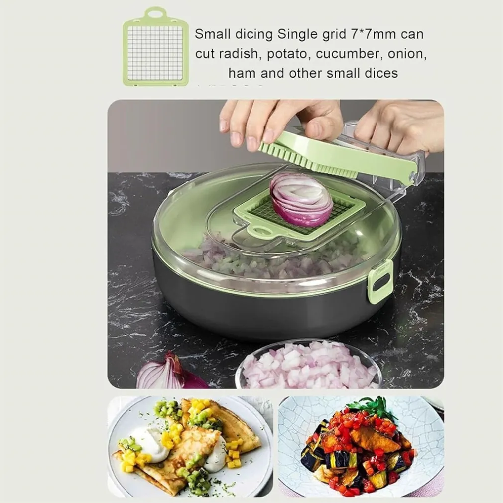 AFFETTATRICE 9IN1 TRITATUTTO PORTATILE IN ACCIAIO CON CESTELLO SCOLAPIATTI MULTIFUNZIONALE