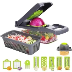 AFFETTATRICE MANUALE AFFETTA TAGLIA VERDURE 12 IN 1 MANDOLINA CON CONTENITORE