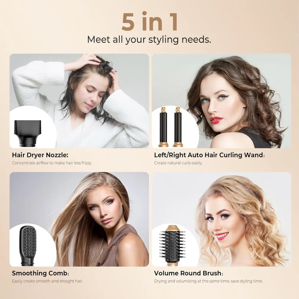 AIR STYLER 5IN1 SPAZZOLA CAPELLI AD ARIA CALDA ASCIUGACAPELLI LISCIO ONDE RICCI MULTIFUNZIONE
