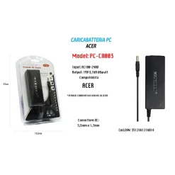 ALIMENTATORE CARICABATTERIA PER PC NOTEBOOK ACER 19V 3,16A 60W MAXTECH PC-CA003