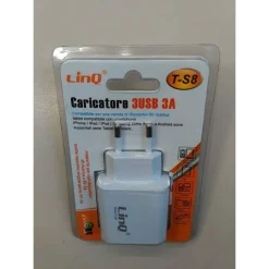ALIMENTATORE CARICABATTERIE ADATTATORE CARICATORE CON 3 PORTE USB RETE 5V-3A T-S8