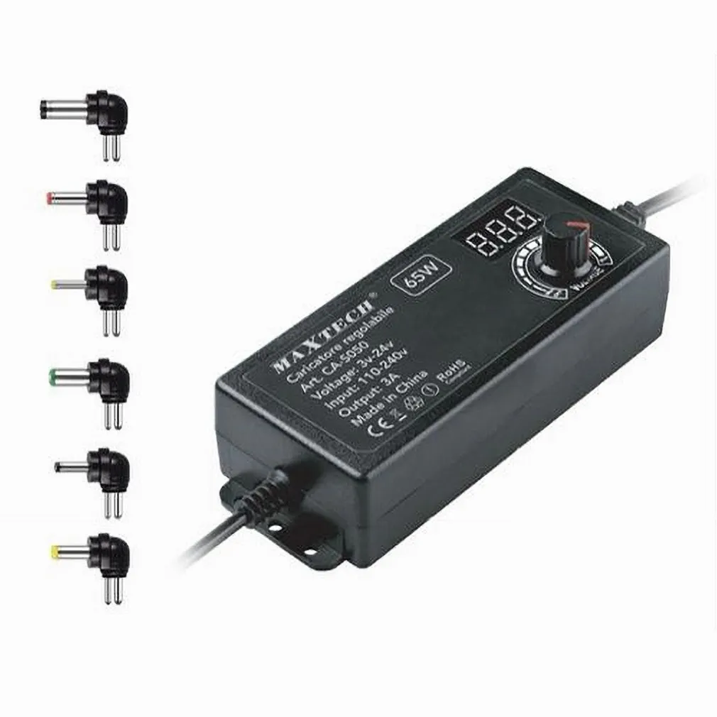 ALIMENTATORE CARICATORE REGOLABILE 65 W 3A DA 3V A 24V CON 6 CONNETTORI CA-S050