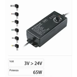 ALIMENTATORE CARICATORE REGOLABILE 65 W 3A DA 3V A 24V CON 6 CONNETTORI CA-S050
