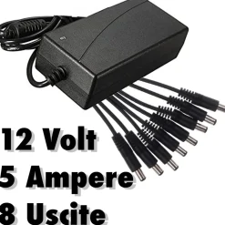 ALIMENTATORE STABILIZZATO TRASFORMATORE 12V 5A 8 USCITE TELECAMERE DVR STRISCE